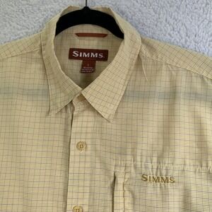 Simms Mens Fishing Large Shirt Short Sleeve Yellow Plaid Check Outdoors Cor3